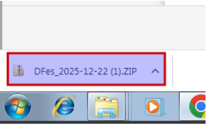 Barra de downloads do navegador exibindo o arquivo DFes_2025-12-22 (1).ZIP recém-baixado