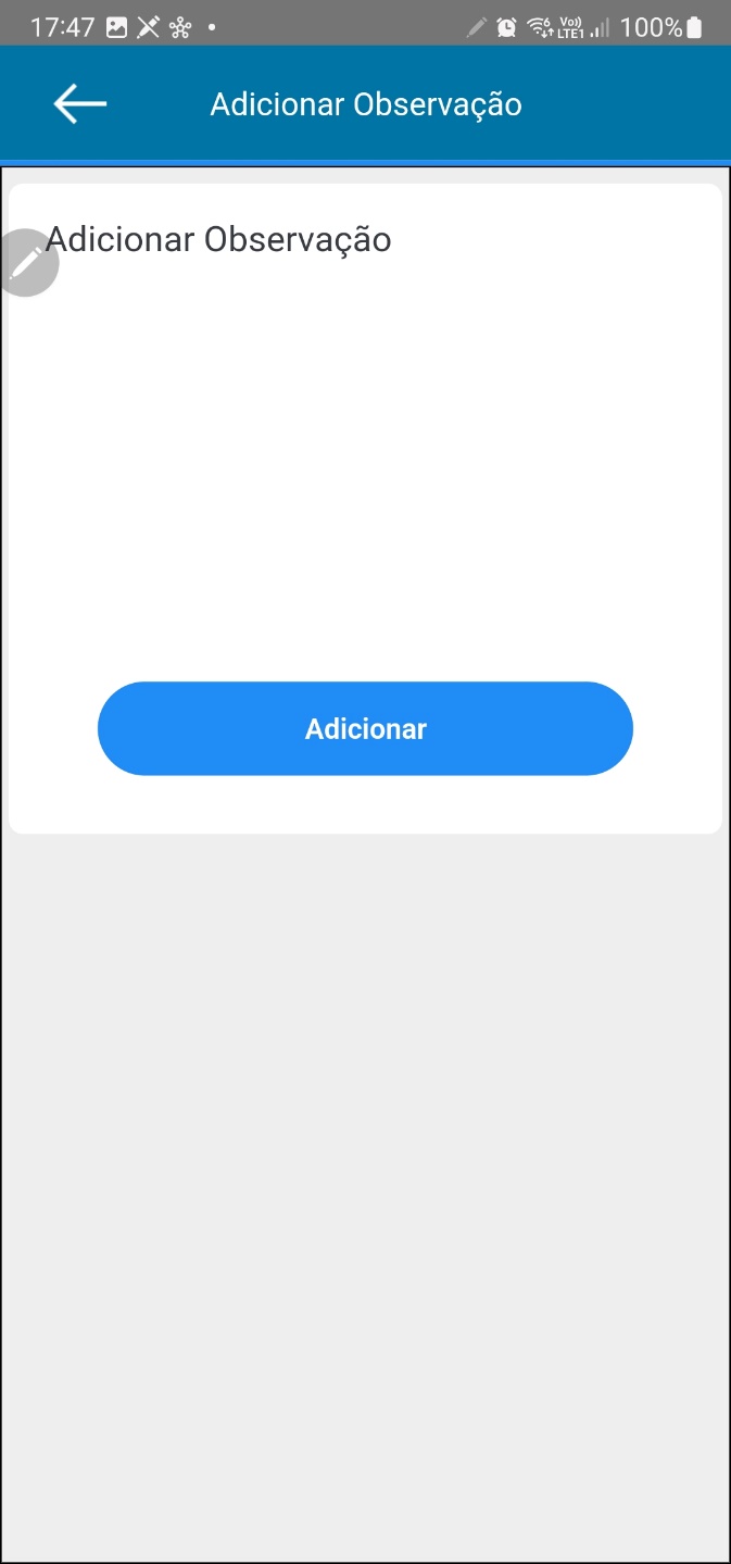 Tela Adicionar Observação com área de texto vazia e botão Adicionar