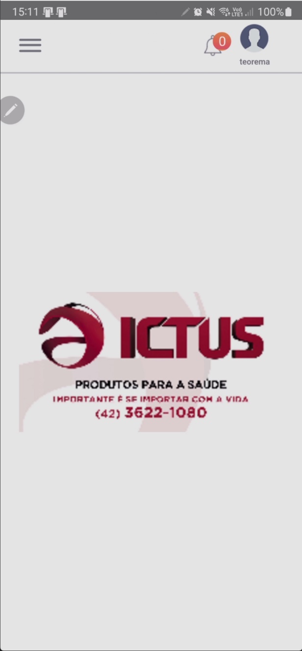 Tela principal do Teorema Inventário 4 com menu de navegação e ícone de notificações
